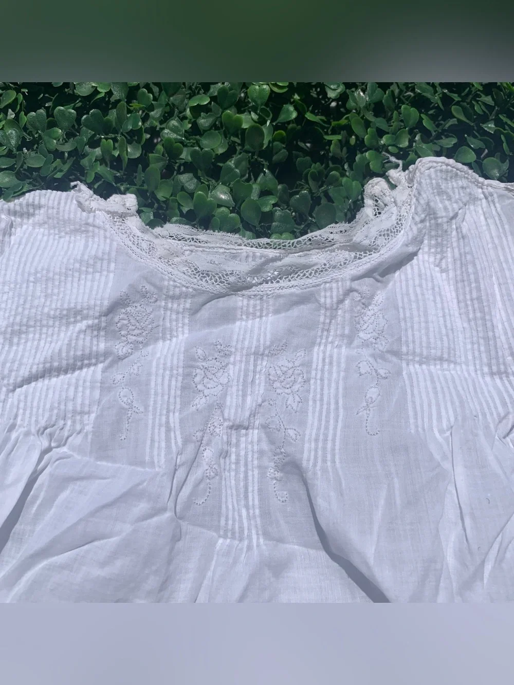 Antique baby infant white cotton sleeveless nightgown dress w/ lace & embroidery